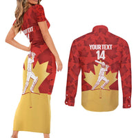 Custom Canada Cricket Couples Matching Short Sleeve Bodycon Dress and Long Sleeve Button Shirt Come On Maple Leaf
