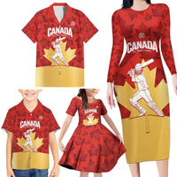 Custom Canada Cricket Family Matching Long Sleeve Bodycon Dress and Hawaiian Shirt Come On Maple Leaf