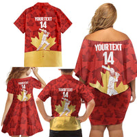 Custom Canada Cricket Family Matching Off Shoulder Short Dress and Hawaiian Shirt Come On Maple Leaf
