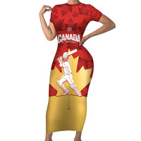 Custom Canada Cricket Short Sleeve Bodycon Dress Come On Maple Leaf