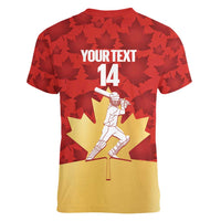 Custom Canada Cricket Women V-Neck T-Shirt Come On Maple Leaf