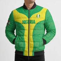 Custom Nigeria Cricket Bomber Puffer Jacket Go Yellow Greens - Wonder Print Shop