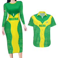 Custom Nigeria Cricket Couples Matching Long Sleeve Bodycon Dress and Hawaiian Shirt Go Yellow Greens - Wonder Print Shop