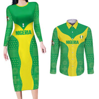 Custom Nigeria Cricket Couples Matching Long Sleeve Bodycon Dress and Long Sleeve Button Shirt Go Yellow Greens - Wonder Print Shop
