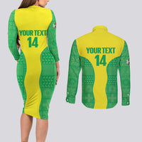 Custom Nigeria Cricket Couples Matching Long Sleeve Bodycon Dress and Long Sleeve Button Shirt Go Yellow Greens - Wonder Print Shop