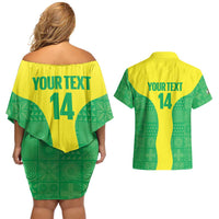 Custom Nigeria Cricket Couples Matching Off Shoulder Short Dress and Hawaiian Shirt Go Yellow Greens - Wonder Print Shop