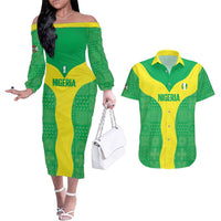 Custom Nigeria Cricket Couples Matching Off The Shoulder Long Sleeve Dress and Hawaiian Shirt Go Yellow Greens - Wonder Print Shop