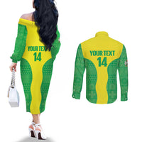 Custom Nigeria Cricket Couples Matching Off The Shoulder Long Sleeve Dress and Long Sleeve Button Shirt Go Yellow Greens - Wonder Print Shop