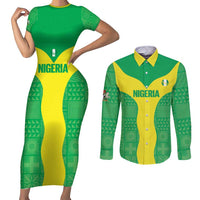 Custom Nigeria Cricket Couples Matching Short Sleeve Bodycon Dress and Long Sleeve Button Shirt Go Yellow Greens - Wonder Print Shop
