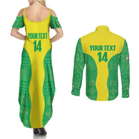 Custom Nigeria Cricket Couples Matching Summer Maxi Dress and Long Sleeve Button Shirt Go Yellow Greens - Wonder Print Shop