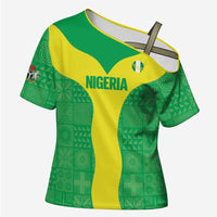Custom Nigeria Cricket Cross Shoulder Shirt Go Yellow Greens - Wonder Print Shop