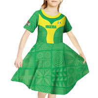 Custom Nigeria Cricket Kid Short Sleeve Dress Go Yellow Greens - Wonder Print Shop