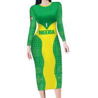 Custom Nigeria Cricket Long Sleeve Bodycon Dress Go Yellow Greens - Wonder Print Shop