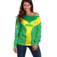 Custom Nigeria Cricket Off Shoulder Sweater Go Yellow Greens - Wonder Print Shop