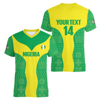 Custom Nigeria Cricket Women V-Neck T-Shirt Go Yellow Greens - Wonder Print Shop