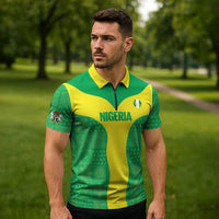 Custom Nigeria Cricket Zipper Polo Shirt Go Yellow Greens - Wonder Print Shop