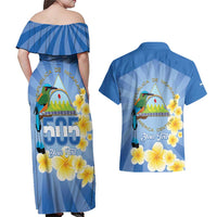 Personalized Nicaragua Independence Day Couples Matching Off Shoulder Maxi Dress and Hawaiian Shirt 505 Proud Guardabarranco Sacuanjoche - Wonder Print Shop