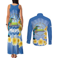 Personalized Nicaragua Independence Day Couples Matching Tank Maxi Dress and Long Sleeve Button Shirt 505 Proud Guardabarranco Sacuanjoche - Wonder Print Shop