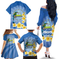 Personalized Nicaragua Independence Day Family Matching Off The Shoulder Long Sleeve Dress and Hawaiian Shirt 505 Proud Guardabarranco Sacuanjoche - Wonder Print Shop