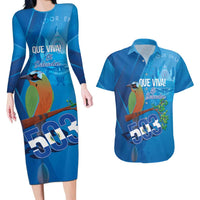 Personalized Que Viva El Salvador Couples Matching Long Sleeve Bodycon Dress and Hawaiian Shirt Guardabarranco 503 Independence Day Proud - Wonder Print Shop