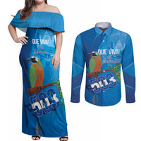 Personalized Que Viva El Salvador Couples Matching Off Shoulder Maxi Dress and Long Sleeve Button Shirt Guardabarranco 503 Independence Day Proud - Wonder Print Shop