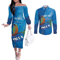 Personalized Que Viva El Salvador Couples Matching Off The Shoulder Long Sleeve Dress and Long Sleeve Button Shirt Guardabarranco 503 Independence Day Proud - Wonder Print Shop