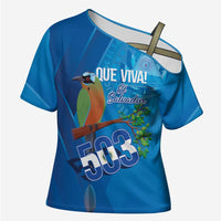 Personalized Que Viva El Salvador Cross Shoulder Shirt Guardabarranco 503 Independence Day Proud - Wonder Print Shop