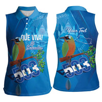 Personalized Que Viva El Salvador Women Sleeveless Polo Shirt Guardabarranco 503 Independence Day Proud - Wonder Print Shop