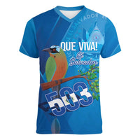 Personalized Que Viva El Salvador Women V-Neck T-Shirt Guardabarranco 503 Independence Day Proud - Wonder Print Shop