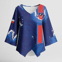 Custom Chile Rugby 2026 Kimono Sleeve Blouse Vamos Los Condores Grunge Blue Version