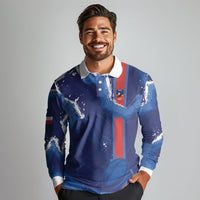 Custom Chile Rugby 2026 Long Sleeve Polo Shirt Vamos Los Condores Grunge Blue Version