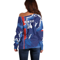 Custom Chile Rugby 2026 Off Shoulder Sweater Vamos Los Condores Grunge Blue Version