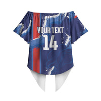 Custom Chile Rugby 2026 Off Shoulder Wrap Waist Top Vamos Los Condores Grunge Blue Version