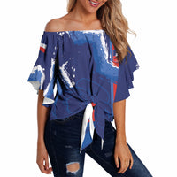 Custom Chile Rugby 2026 Off Shoulder Wrap Waist Top Vamos Los Condores Grunge Blue Version