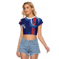 Custom Chile Rugby 2026 Raglan Cropped T Shirt Vamos Los Condores Grunge Blue Version