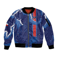 Custom Chile Rugby 2026 Sleeve Zip Bomber Jacket Vamos Los Condores Grunge Blue Version