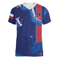 Custom Chile Rugby 2026 Women V-Neck T-Shirt Vamos Los Condores Grunge Blue Version
