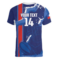 Custom Chile Rugby 2026 Women V-Neck T-Shirt Vamos Los Condores Grunge Blue Version