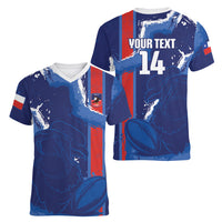 Custom Chile Rugby 2026 Women V-Neck T-Shirt Vamos Los Condores Grunge Blue Version