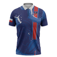 Custom Chile Rugby 2026 Zipper Polo Shirt Vamos Los Condores Grunge Blue Version