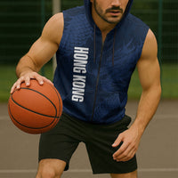 Custom Hong Kong Rugby 2026 Sleeveless Zip Hoodie Go Dragon Blue Version