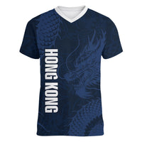 Custom Hong Kong Rugby 2026 Women V-Neck T-Shirt Go Dragon Blue Version