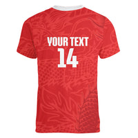 Custom Hong Kong Rugby 2026 Women V-Neck T-Shirt Go Dragon Red Version