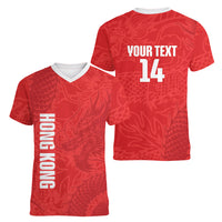Custom Hong Kong Rugby 2026 Women V-Neck T-Shirt Go Dragon Red Version