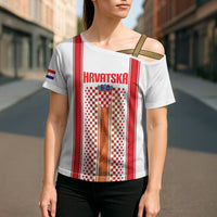 Custom Croatia Football 2026 Cross Shoulder Shirt Hrvatska Checkerboard Trophy Style