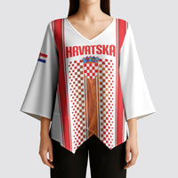 Custom Croatia Football 2026 Kimono Sleeve Blouse Hrvatska Checkerboard Trophy Style