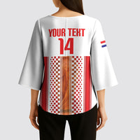 Custom Croatia Football 2026 Kimono Sleeve Blouse Hrvatska Checkerboard Trophy Style