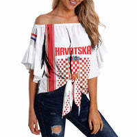 Custom Croatia Football 2026 Off Shoulder Wrap Waist Top Hrvatska Checkerboard Trophy Style