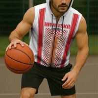Custom Croatia Football 2026 Sleeveless Zip Hoodie Hrvatska Checkerboard Trophy Style