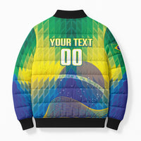Custom Brazil Football 2026 Bomber Puffer Jacket Canarinho Mascot Bate no Peito